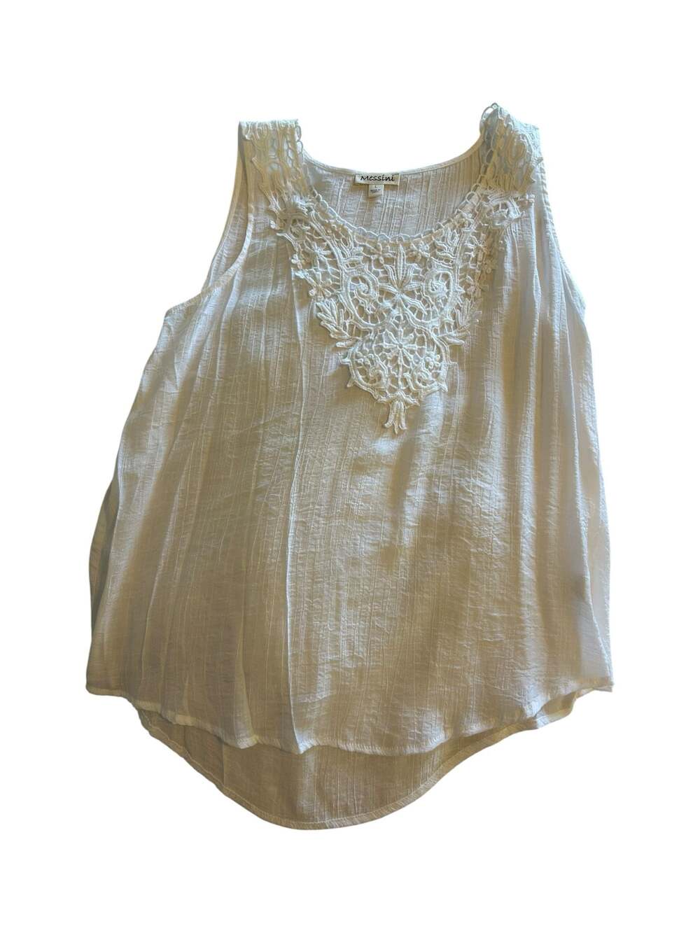 Messini Women's White Sleeveless Tank Top with Lace Crochet Applique Yoke